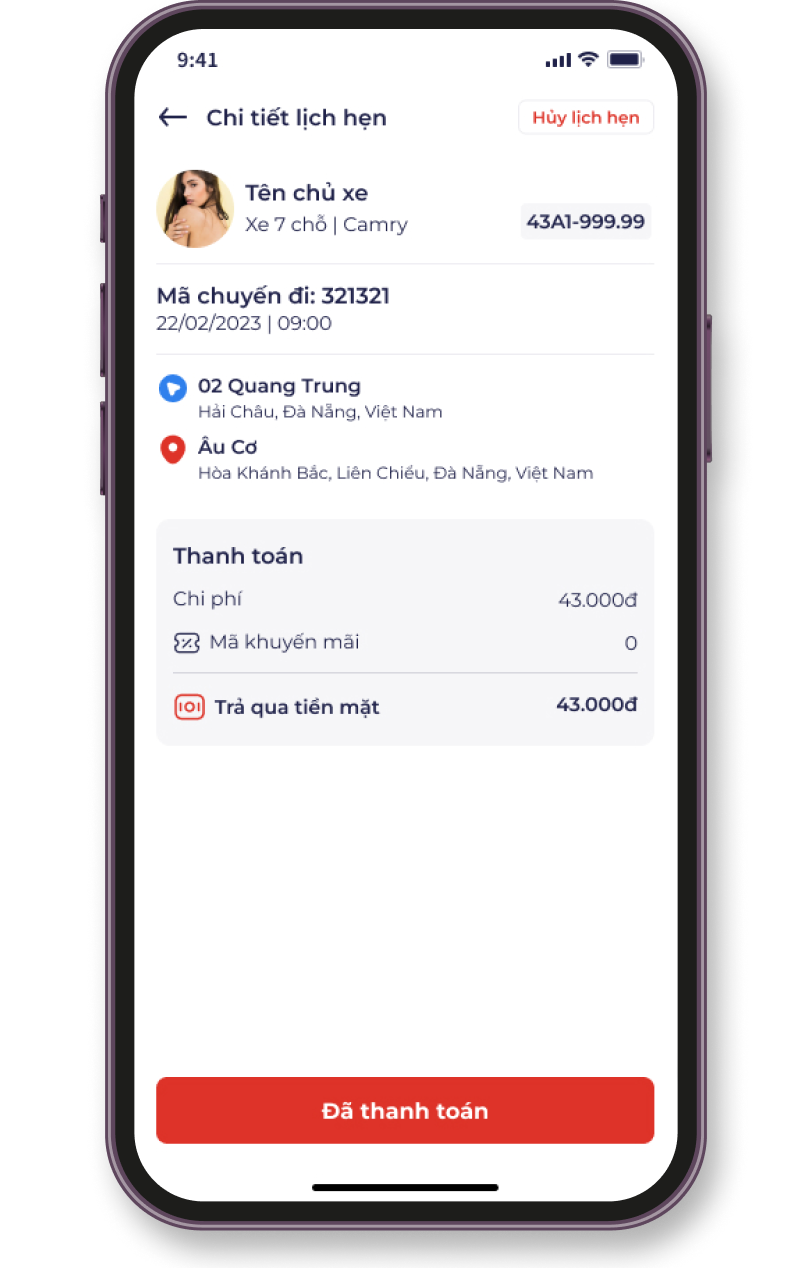 VietCar đặt lịch hoàn thành